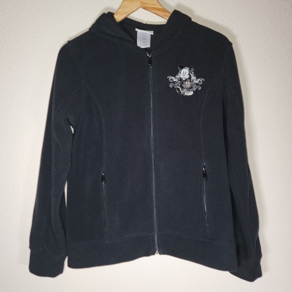 Womens Disney Black Zip-Up Hoodie with Mickey Embroidery Size M